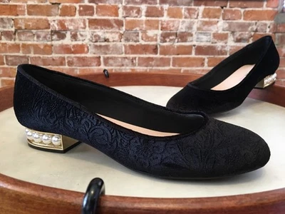 Isaac Mizrahi Negro Repujado Terciopelo Robyn Perla Tacón Ballet Pisos 5 Nuevo Foto 1 de 4