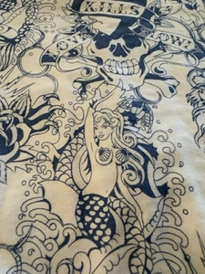 Vintage Ed Hardy King Size PILLOW SHAM Blue White Mermaid Skull Love Kills - Picture 1 of 6