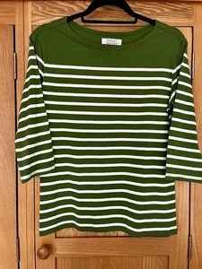 Seasalt Women's Striped Sailor T-Shirt Size 12 Organic Cotton Green White - Picture 1 of 6