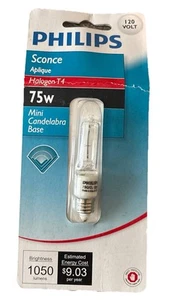 Philips 75w Sconce Lightbulb, Mini Candelabra Base Aplique T4 New Sealed - Picture 1 of 6