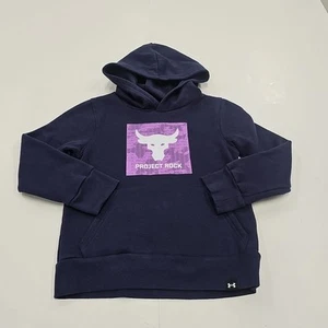 Under Armour Project Rock Fleece Hoodie Sweatshirt Boy's Youth XS Fair Condition - Picture 1 of 8