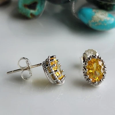 Pendientes de plata de ley 925 de 5,5 x 8 mm ovalados de citrino de 3/8"" piedras preciosas Foto 1 de 4