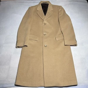 Vintage 50s 60s Lytton’s Long Overcoat Mens 42 Tan Wool Cashmere Made in England - Picture 1 of 17