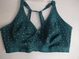 LANE BRYANT CACIQUE 44DDD GREEN POLKA DOT WIRELESS UNLINED FULL COVERAGE T-BACK - Picture 1 of 11