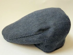THE QUIET MAN CAP COLLECTION FLAT CAP BLUE HERRINGBONE MADE OF WOOL SIZE LARGE - Picture 1 of 10