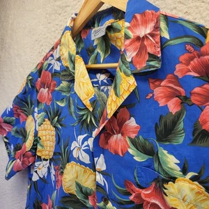 Royal Creations Hawaiian Camp Shirt Mens Large Blue Floral Tropical Button Up - Picture 1 of 18