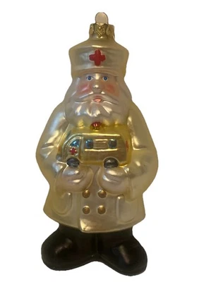 Cruz Roja Papá Noel pintado a mano vidrio soplado adorno de Navidad 6” Foto 1 de 4