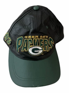 Cappello Berretto Vintage Green Bay Packers NFL Nero/Verde 100% Pelle Regolabile Strapback - Foto 1 di 8