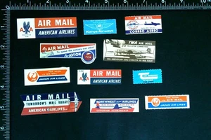 Vintage Airline Air Mail Etiquette Lot: 11 Diff; Domestic and Foreign (See Scan) - Picture 1 of 1
