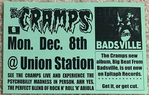 The Cramps Very Rare flyer/handbill for bartenders ball 1997 KBD - Picture 1 of 1