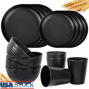 16 Pcs Wheat Straw Dinnerware Set Unbreakable Plates Bowls Cups Camping Kitchen - Picture 1 of 10