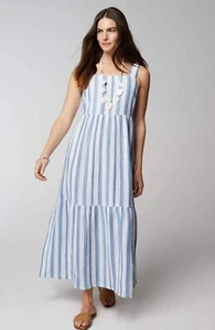 Vestido midi a rayas J. Jill Cabana blanco/azul 100 % algodón triple gasa Mp - Imagen 1 de 24