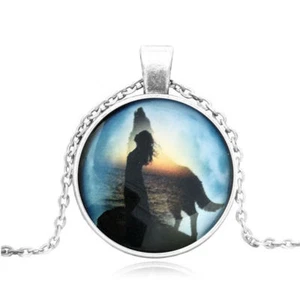 Silver WILD WOLF WOMAN SPIRIT NATIVE animal pendant 20" necklace women - Picture 1 of 8