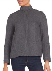 NUEVO CON ETIQUETAS $625 Talla Abrigo chaqueta de lana de sarga 0 VINCE gris jaspeado medio - Imagen 1 de 2