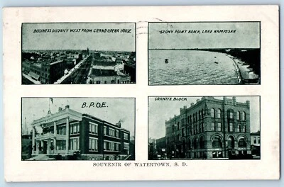 Watertown South Dakota Postcard Souvenir Grand Opera House BPOE Multiview c1910 - Image 1 of 2