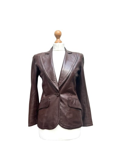 SAINT LAURENT (YSL) Giacca sartoriale Yves Saint Laurent anni 70 in pelle marrone taglia FR 36 S