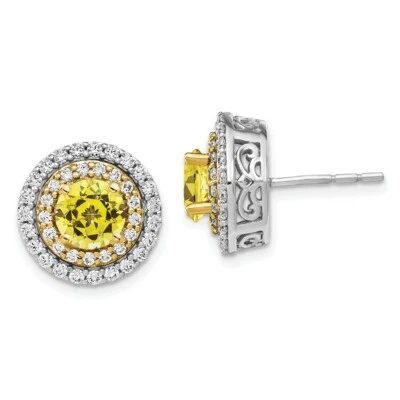14K Two-tone Gold Lab-Created Diamond & Created Yellow Sapphire Earrings - Image 1 of 3