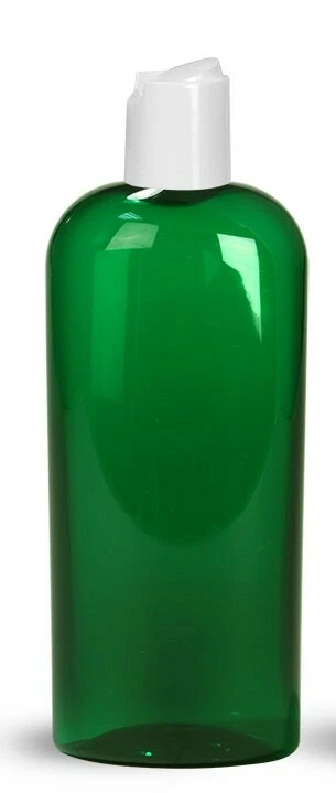 16 oz Emerald Green round PET Plastic Bottles w/ smooth disc dispensing cap - Image 1 of 1