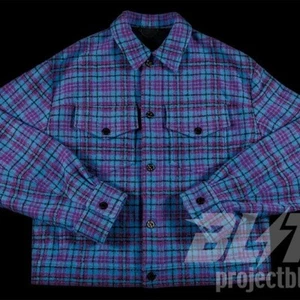LOUIS VUITTON CROPPED FLANNEL BLOUSON TRUCKER JACKET BLUE SIZE 48 M - Picture 1 of 4