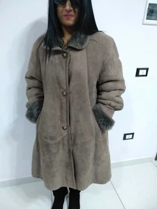 cappotto shearling montone donna taglia 44  elegante ottimo griggio - Picture 1 of 8
