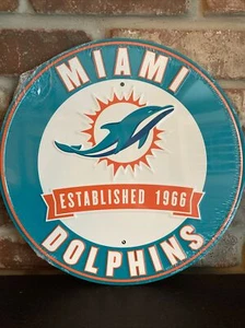 Miami Dolphins NFL 12" Round Metal Embossed Sign Gym Garage Mancave SheShed - Picture 1 of 2