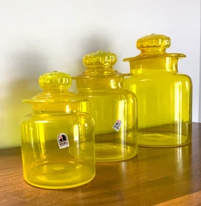 Juego de frascos de boticario de vidrio soplado amarillo TAKAHASHI MCM de colección de los años 70 (3) - Imagen 1 de 12