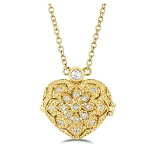 Vintage Heart Locket Lab Diamond Necklace White Topaz In 18K Gold Vermeil Rrp145 - Picture 1 of 3