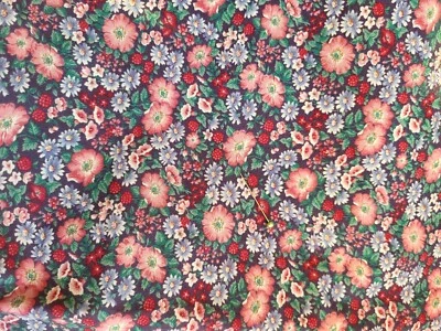 VTG Flowers on Purple Cotton Fabric LILAC Pink Calico JOAN KESSLER 1.75 Yd X 44 - Image 1 of 3