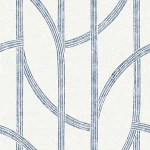 4141-27142 | Solace, Harlow Indigo Curved Contours Blue and White Wallpaper - Picture 1 of 2