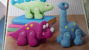 Knitting Pattern 3 Species of Dinosaur In D.K. -Sizes 8.75-10.25ins long - Picture 1 of 1