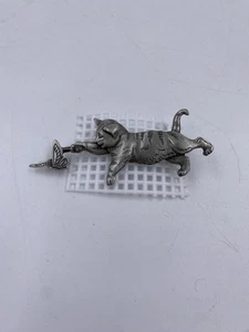 Vintage Zinn Jonette Schmuck JJ Katze und Schmetterling Brosche Anstecknadel - Bild 1 von 6