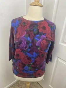 Talbots 1X Pure Cashmere Floral Pullover 3/4 Arm Lila Blau Rot - Bild 1 von 12