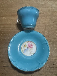 Vintage Paragon China Teetasse und Untertasse Türkis mit rosa Rosen 1939-1949 - Bild 1 von 15