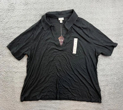 Blusa pulôver feminina Ava & Viv 3X preta manga curta gola dividida - Imagem 1 de 4