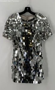 Jonathan Simkhai Silver Short Sleeve V-Neck Back Zip Mini Womens Dress Size 4 - Picture 1 of 6
