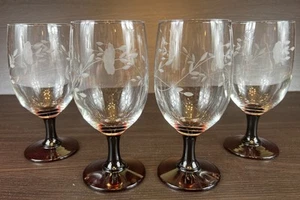 4 Beautiful Princess House Crystal Heritage Etched Iced Tea Glasses Red Stem - Picture 1 of 8