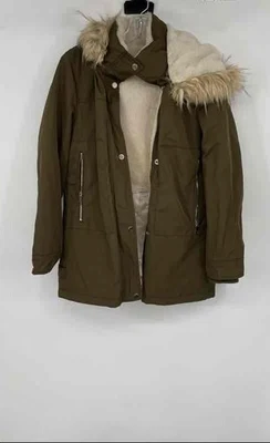 Duses Womens Green Faux Fur Lined Long Sleeve Hooded Fleece Parka Jacket Size 40 - Image 1 of 4
