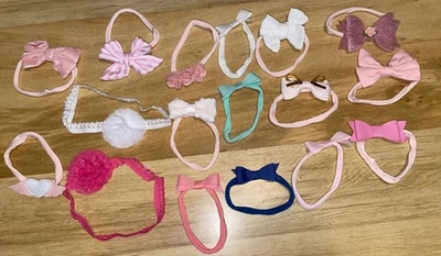 Baby Girls Lot Of 17 Newborn Headbands All Different Colors Bows, Flowers - Image 1 of 4