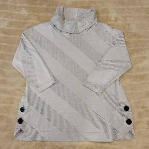 Ali Miles Women Sz L Tunic Top Cowl Neck Geometric Preppy Boho Lg Buttons Gray￼ - Picture 1 of 12