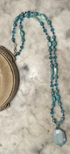 Vintage Turquoise Stone and Crystal Necklace 18” Long - Picture 1 of 10
