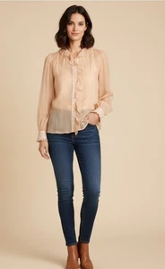 Nwt J. CREW Ruffle Button-Up Shirt/Cami in Crinkle Chiffon CF436 Size 2 Read* - Picture 1 of 10