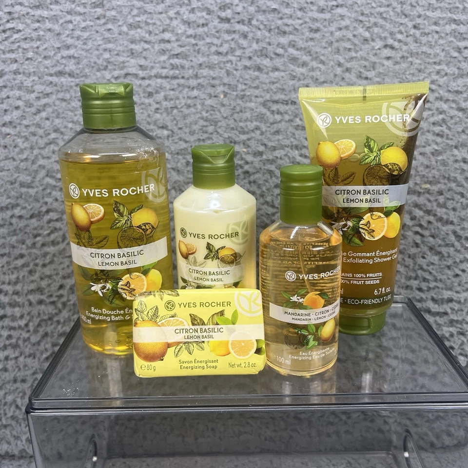 NEW Lot Of 5 Yves Rocher Bath Set Lemon Basil Bath/Shower Gel Lotion Bar Soap - Image 1 of 4