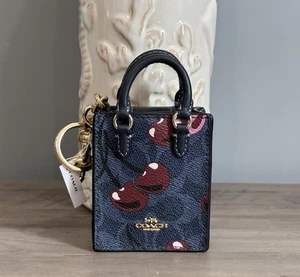 🍒COACH North/South Mini Tote Bag Charm Signature Canvas With Cherry Print CZ084 - Picture 1 of 10