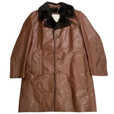 VTG 70s USA MENS LONDON FOG BROWN NAPPA LEATHER SHERPA COLLAR CAR COAT  42” L - Image 1 of 4