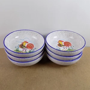 6 Positano Italian Ceramic 7.5" Soup Bowls Rooster Chicken Hand Painted - Picture 1 of 5