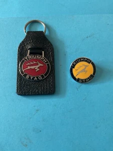 Triumph Stag Automobile Motor Car Badge Leather Enamel Key Ring  and badge - Picture 1 of 6