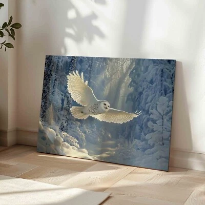 Pintura al óleo de búho blanco impresa sobre lienzo, arte de pared decoración vintage, regalos de vacaciones, 02 Foto 1 de 4