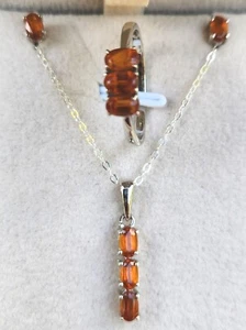 Tangerine Kyanite 3-Stone Ring, Stud Earrings & Pendant in Platinum Sterling Sz7 - Picture 1 of 9