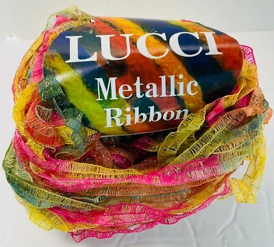 Lucci Metallic Ribbon Yarn Unit of 1 Pink/Orange/Gold/Green New - Image 1 of 4