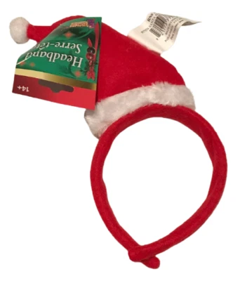CHRISTMAS SANTA HAT ON HEADBAND Elf Costume Cap Adult Red White Funny Joke Sock - Image 1 of 4